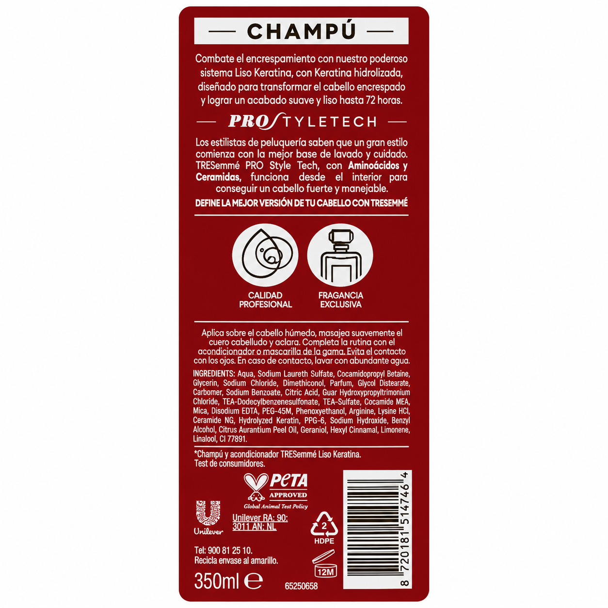 TRESemmé Glatte Keratin-Haare Shampoo 72H Frizz-Kontrolle 350ml