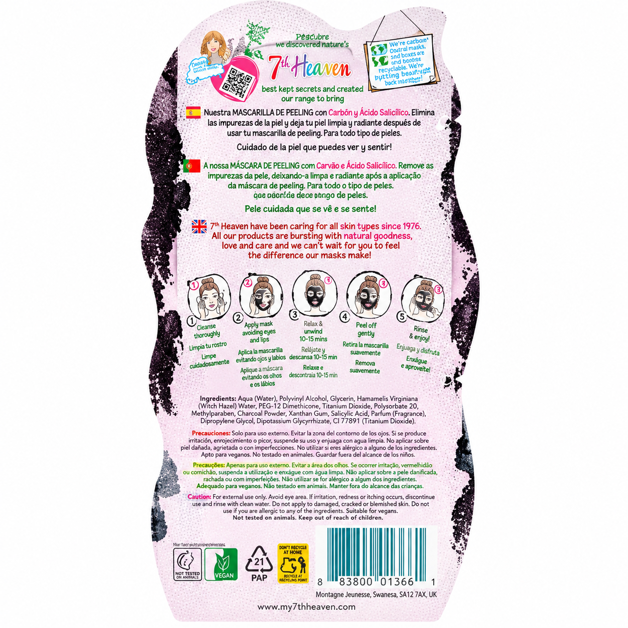 7th Heaven Charcoal Peel-Off Mask - Deep Cleansing - Pack of 2 (2 x 7ml)