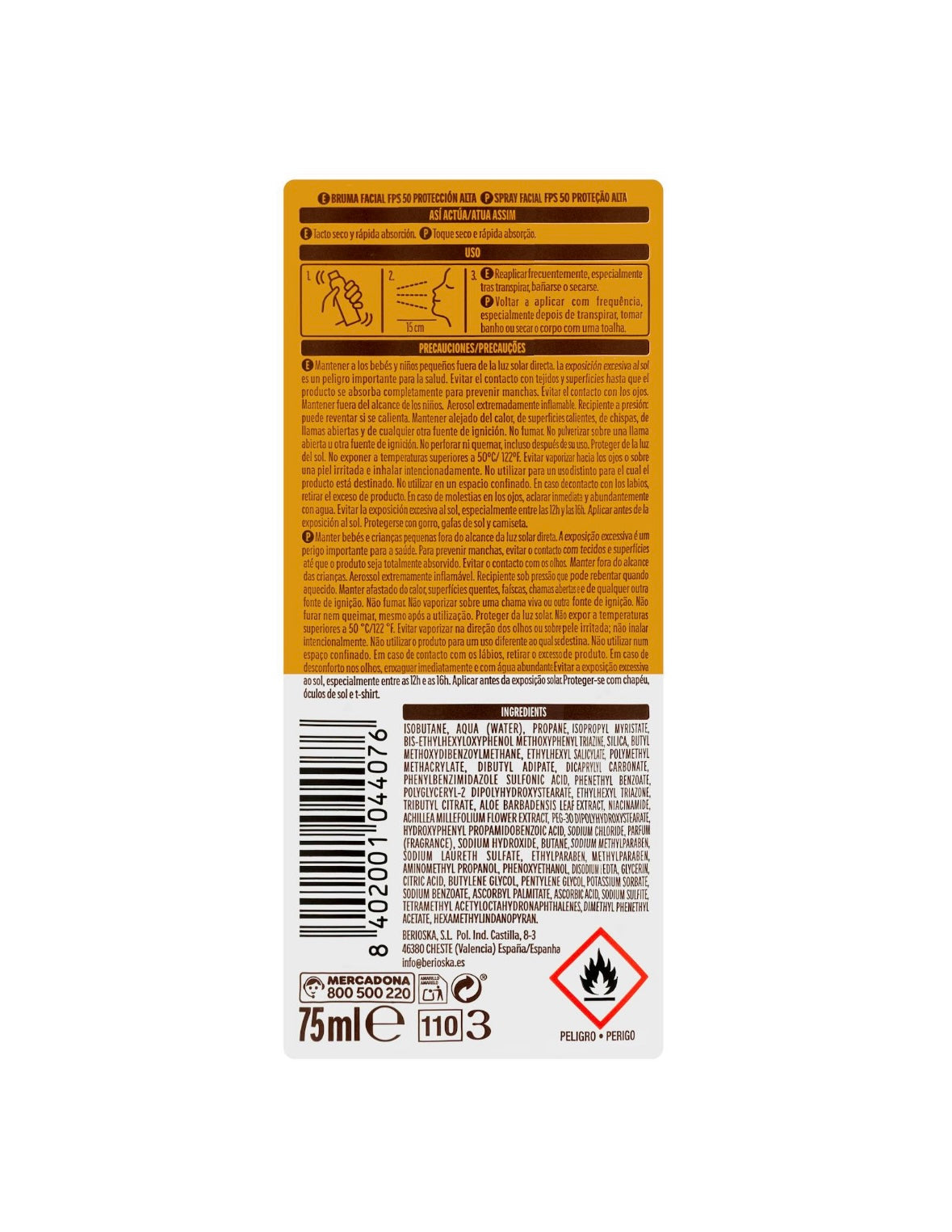 Deliplus Gesichts-Sonnenfluid LSF 50+ Antioxidativer Feuchtigkeitsspendender Sonnenschutz UVA+UVB 75ml