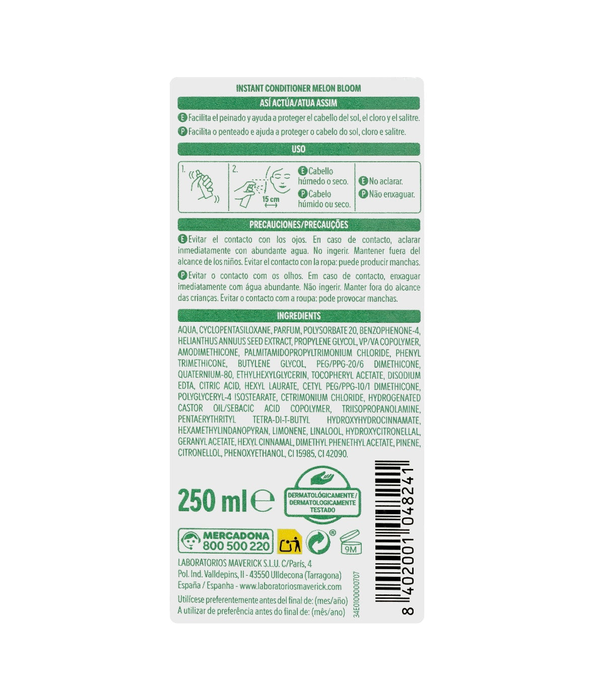Tūlītējs kondicionieris ar melones ziediem — Deliplus 250 ml