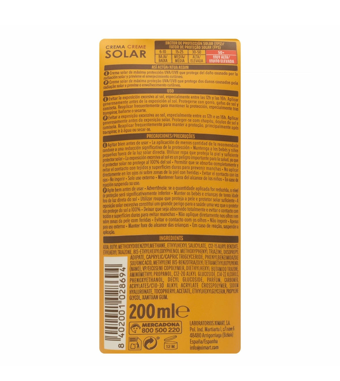 Deliplus Crème Solaire SPF 50+ Hydratante Résistante à l’Eau UVA+UVB 200ml