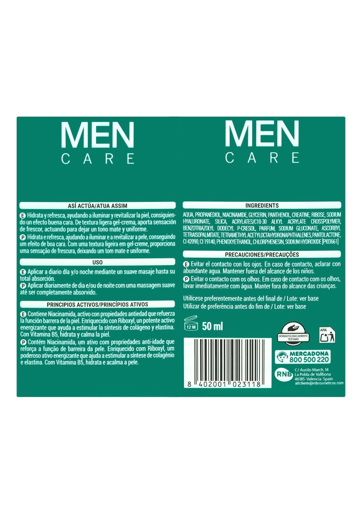 Revitalizing and Matifying 24H Men Face Care Gel with niacinamide Deliplus