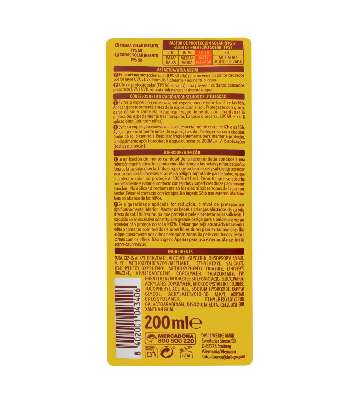 Deliplus Kinder-Sonnencreme LSF 50 — Pädiatrischer Sonnenschutz UVA+UVB 200 ml