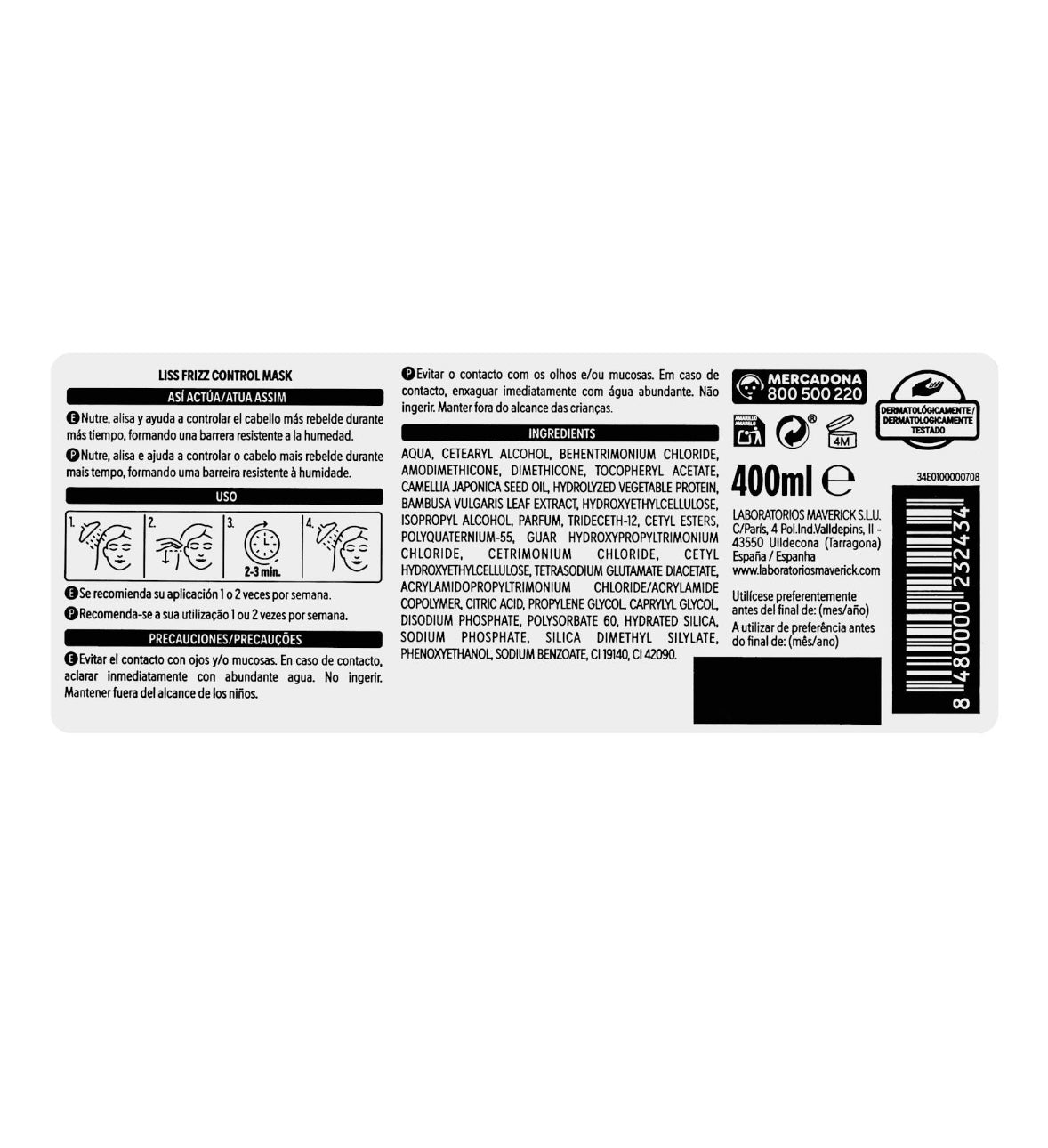 Маска для непослушных волос Deliplus Liss Frizz Control, 400 г