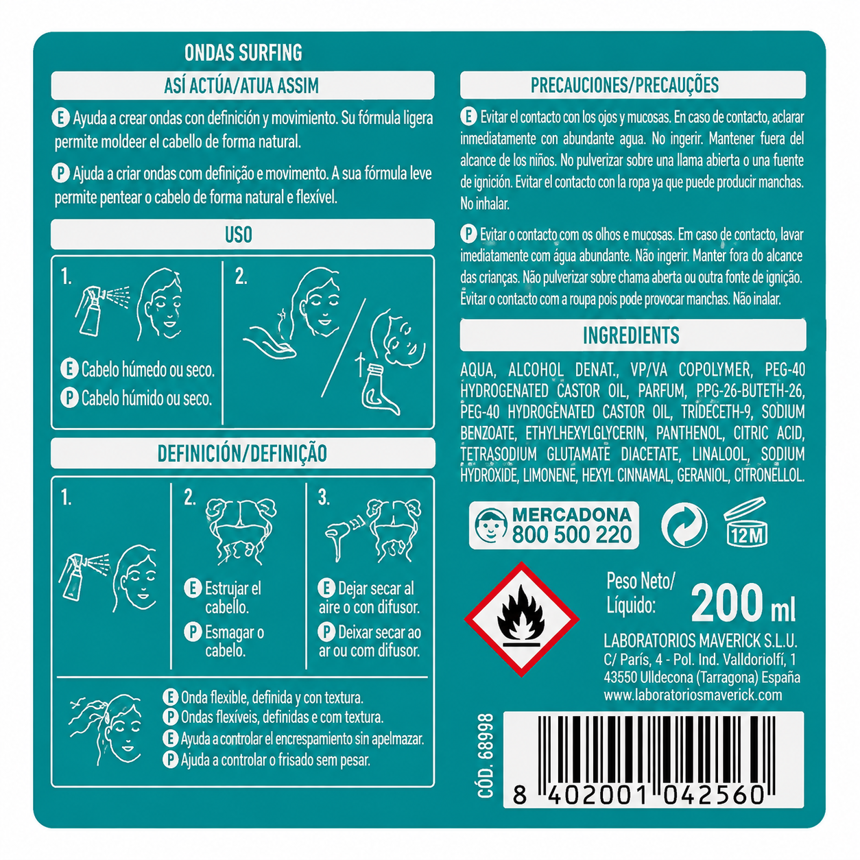 Deliplus Ondas Spray définisseur d’ondulations effet plage Tenue 2 200ml