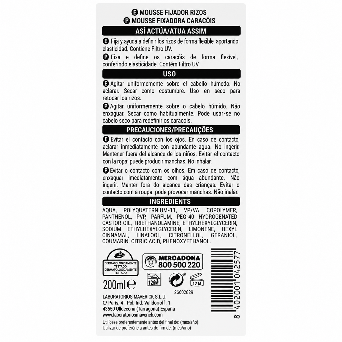 Deliplus Mousse Curly cirtas fiksējošas un izteicošas putas ar UV filtru, fiksācija 2, 200ml