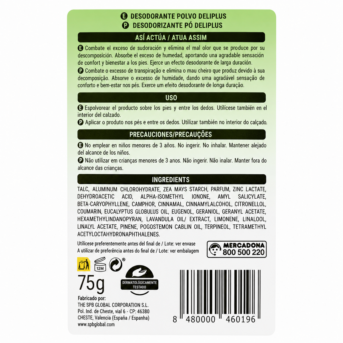 Poudre déodorante pour les pieds Deliplus - antitranspirante - 75g