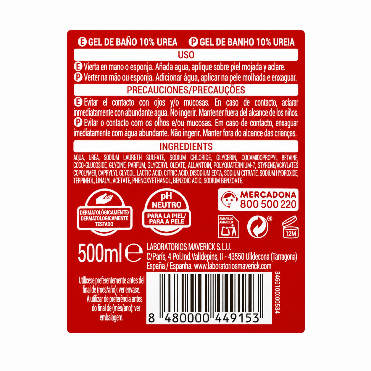 Deliplus 10 % Urea-Duschgel – Raue und dehydrierte Haut – 500ml