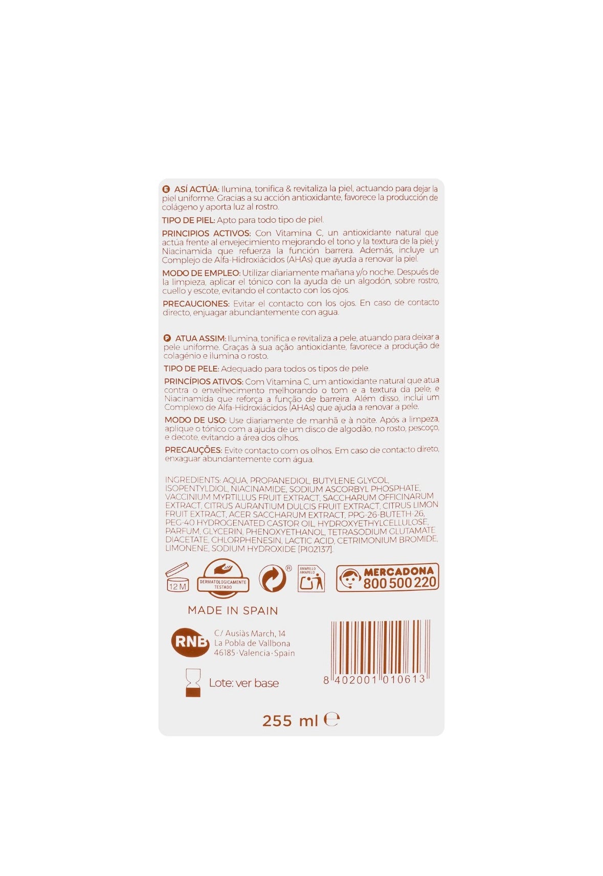 Deliplus Facial Clean sejas toniks ar C vitamīnu un niacinamīdu, attīrošs un izgaismojošs visiem ādas tipiem