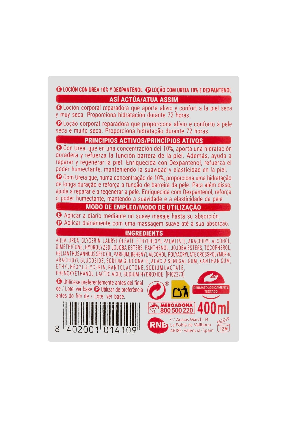 Body lotion Repairs urea 10% and dexpanthenol for very dry skin