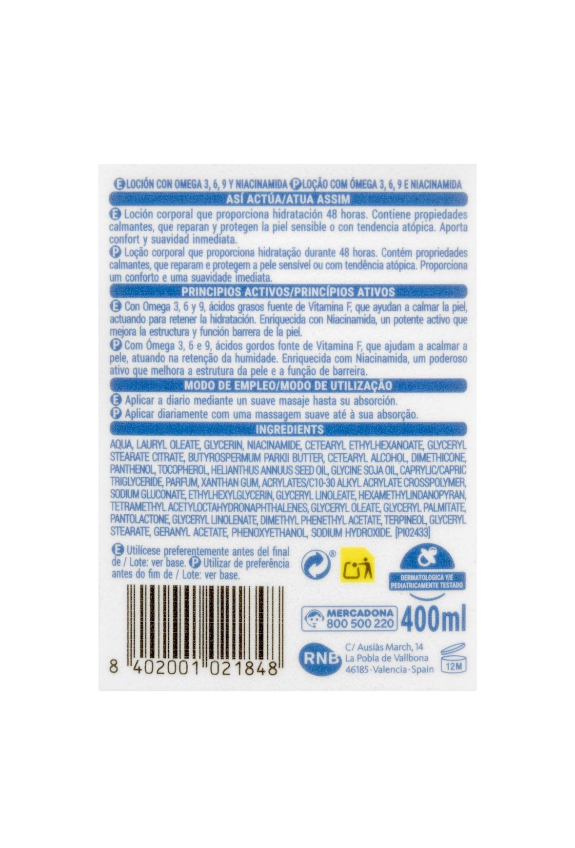 Deliplus Calm body lotion omega 3, 6, 9 and niacinamide for sensitive and atopic skin