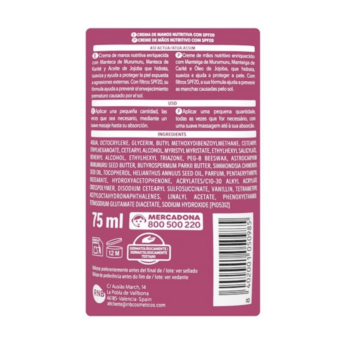 Deliplus Nutritiva Murumuru roku krēms ar SPF20, 75 ml