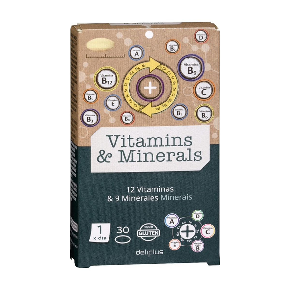 Deliplus vitamīni un minerālvielas — 12 vitamīni un 9 minerālvielas (30 tabletes)