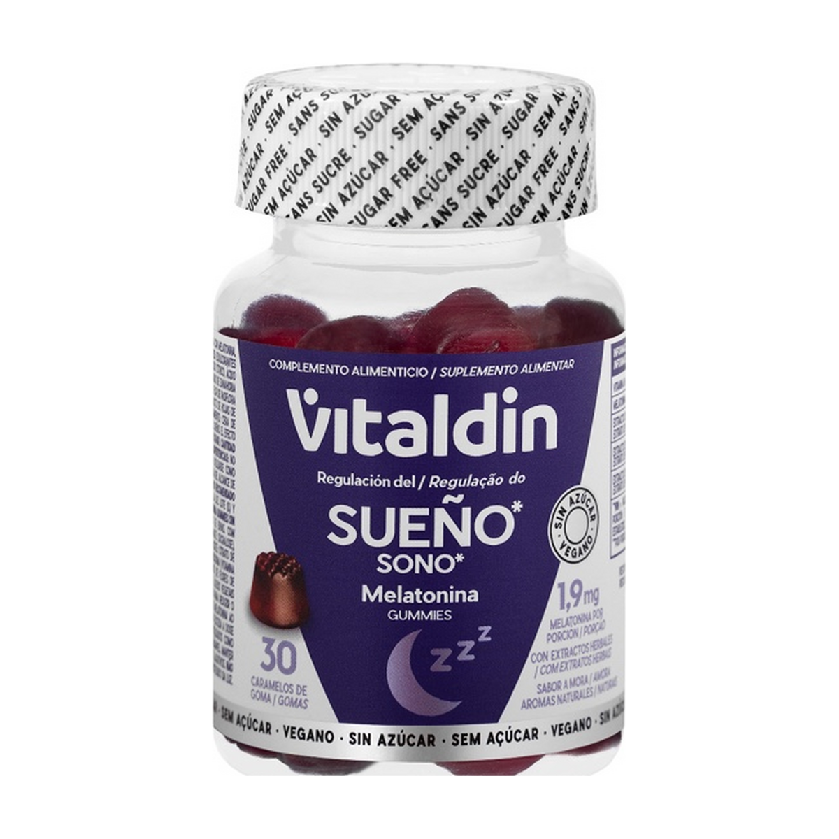 Vitaldin Sueño melatonīna gumijkonfektes 1,9 mg — bez cukura, kazenes garša (30 gumijkonfektes)