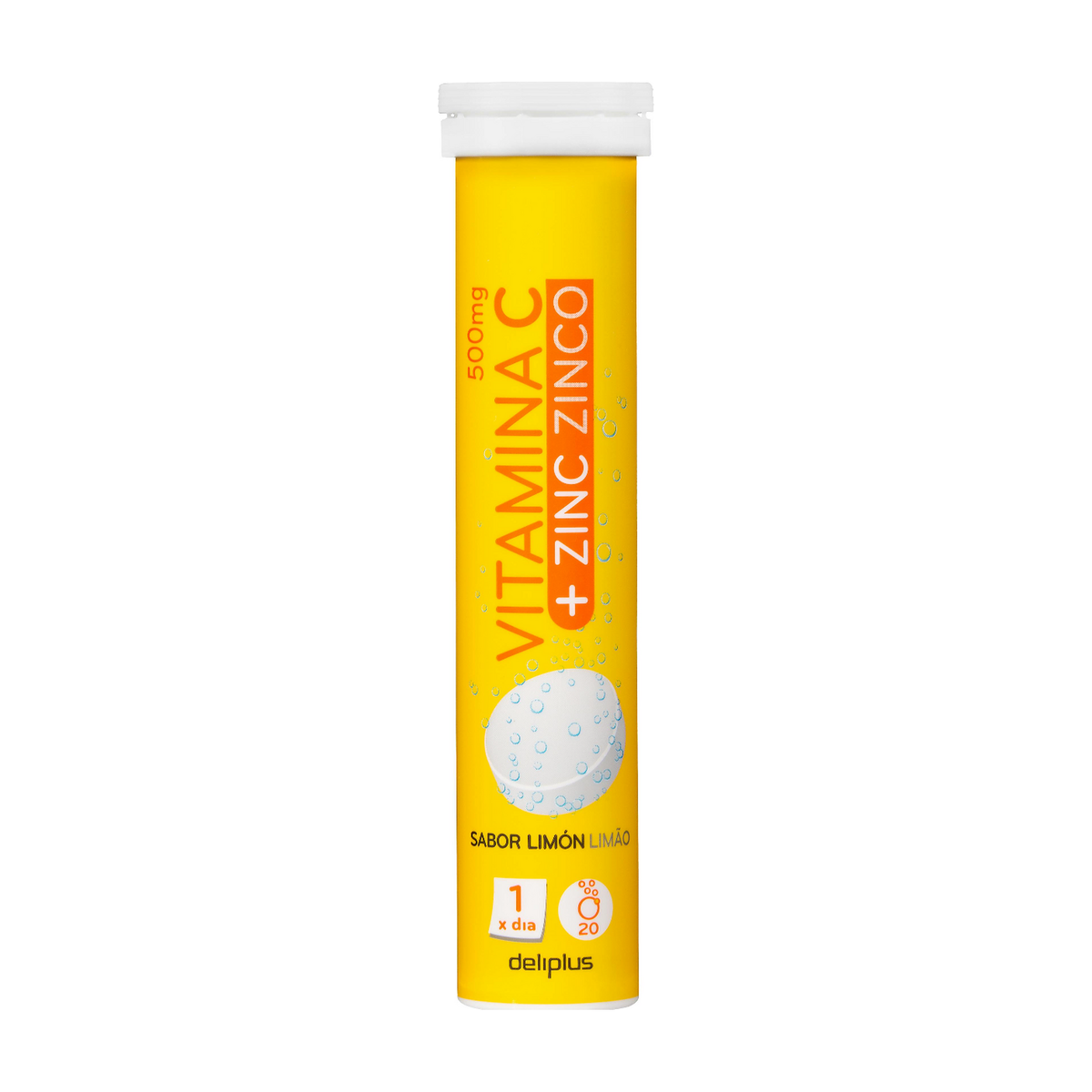 Deliplus C vitamīna 500mg + cinka putojošās tabletes, citrona garša (20 tabletes)