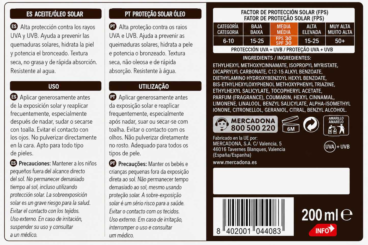 Deliplus Solar sauļošanās eļļa SPF 30 – ūdensizturīga sausā pieskāriena saules eļļa intensīvam zeltainam iedegumam, 200 ml