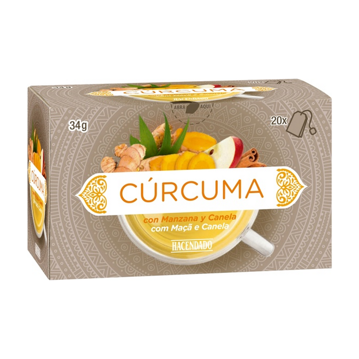 Hacendado-Kurkumaaufguss mit Apfel und Zimt (Cúrcuma) — 20 Teebeutel (34 g)