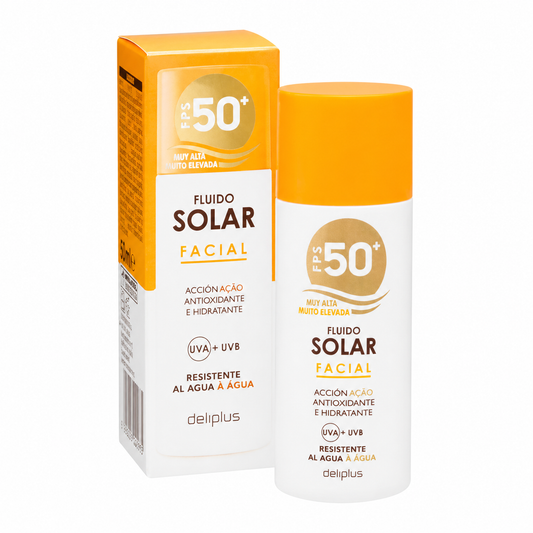 Deliplus Gesichts-Sonnenfluid LSF 50+ Antioxidativer Feuchtigkeitsspendender Sonnenschutz UVA+UVB 75ml