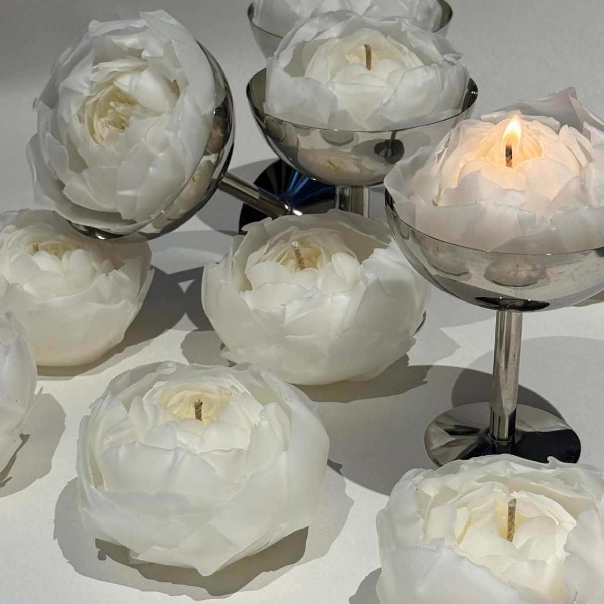 Handmade Beeswax Candle – White & Pink Peony Design