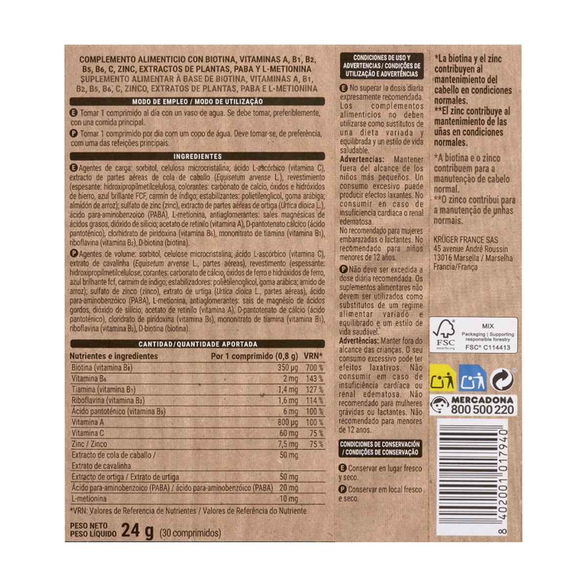 Deliplus Cabello y Uñas — matiem un nagiem ar biotīnu un cinku (30 tabletes)
