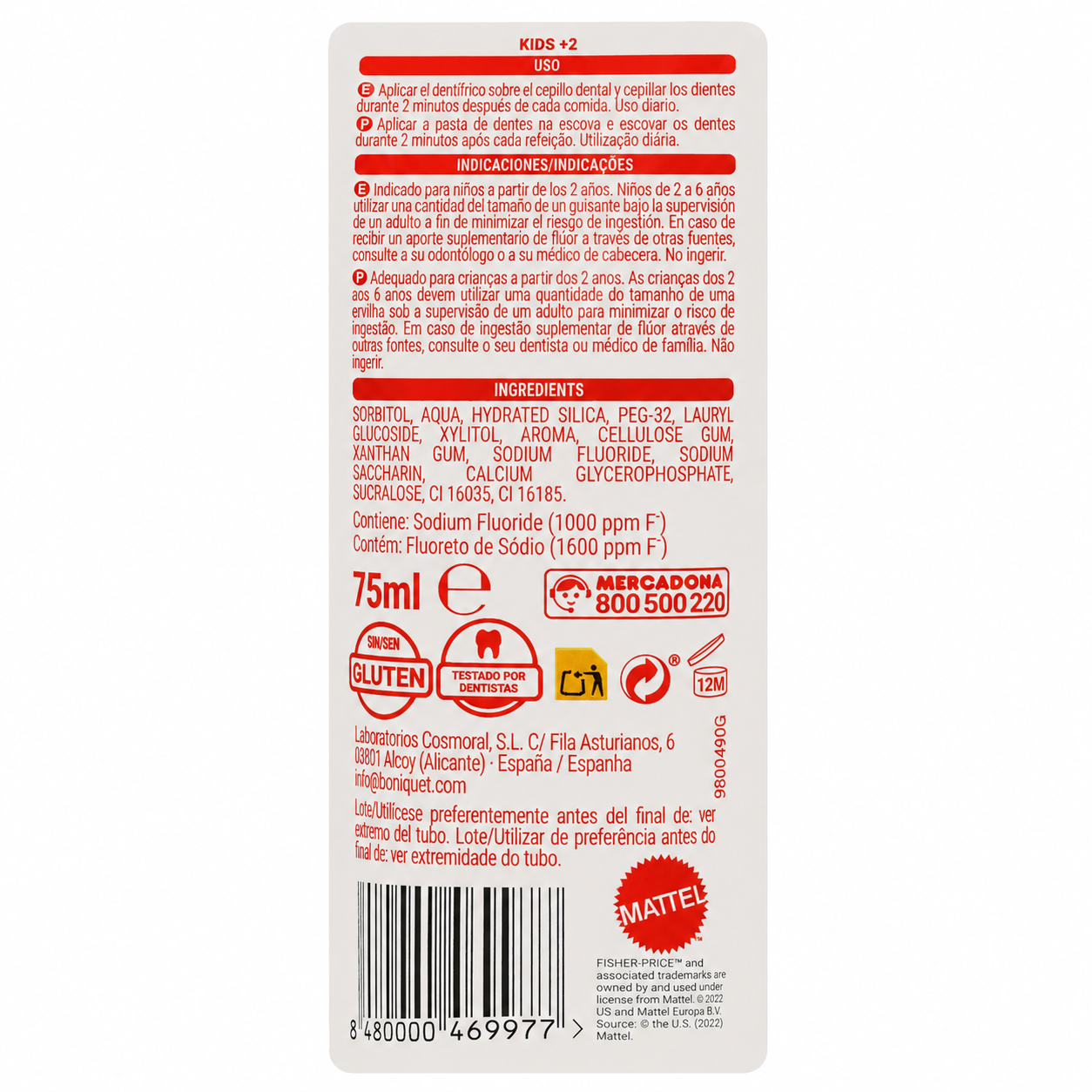 Dentifrice pour enfants Fisher-Price Deliplus - Fraise - Dès 2 ans - 75ml