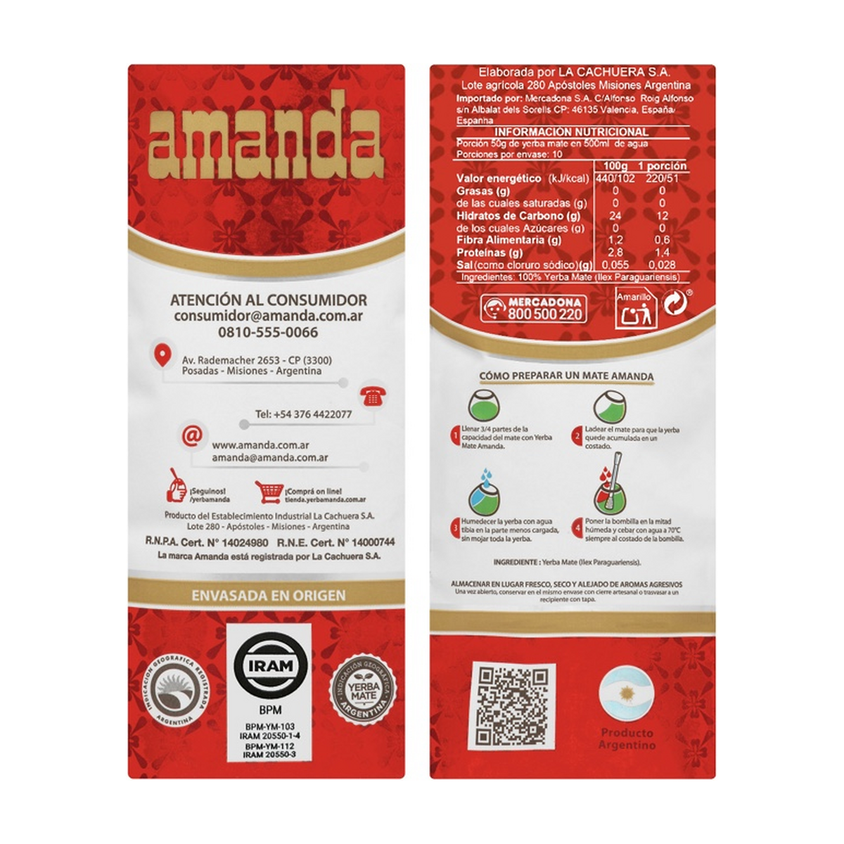 Amanda Yerba Mate Selección Especial — Mit Stängeln, glutenfrei (500 g)
