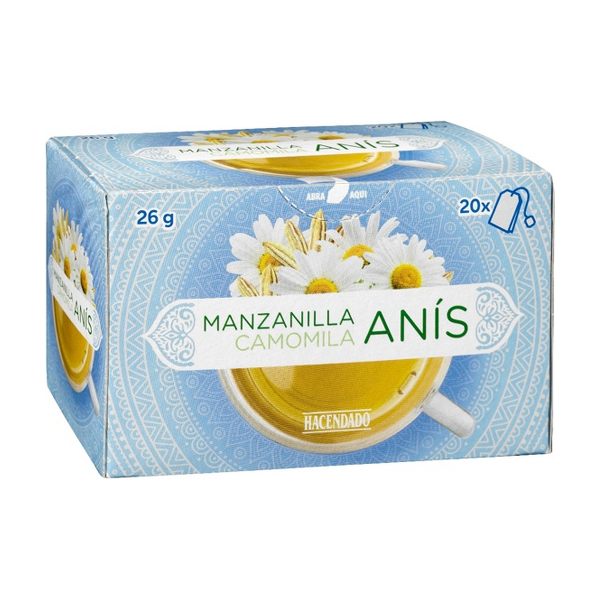 Hacendado Chamomile with Anise Infusion (Manzanilla con Anís) — 20 Tea Bags (26 g)