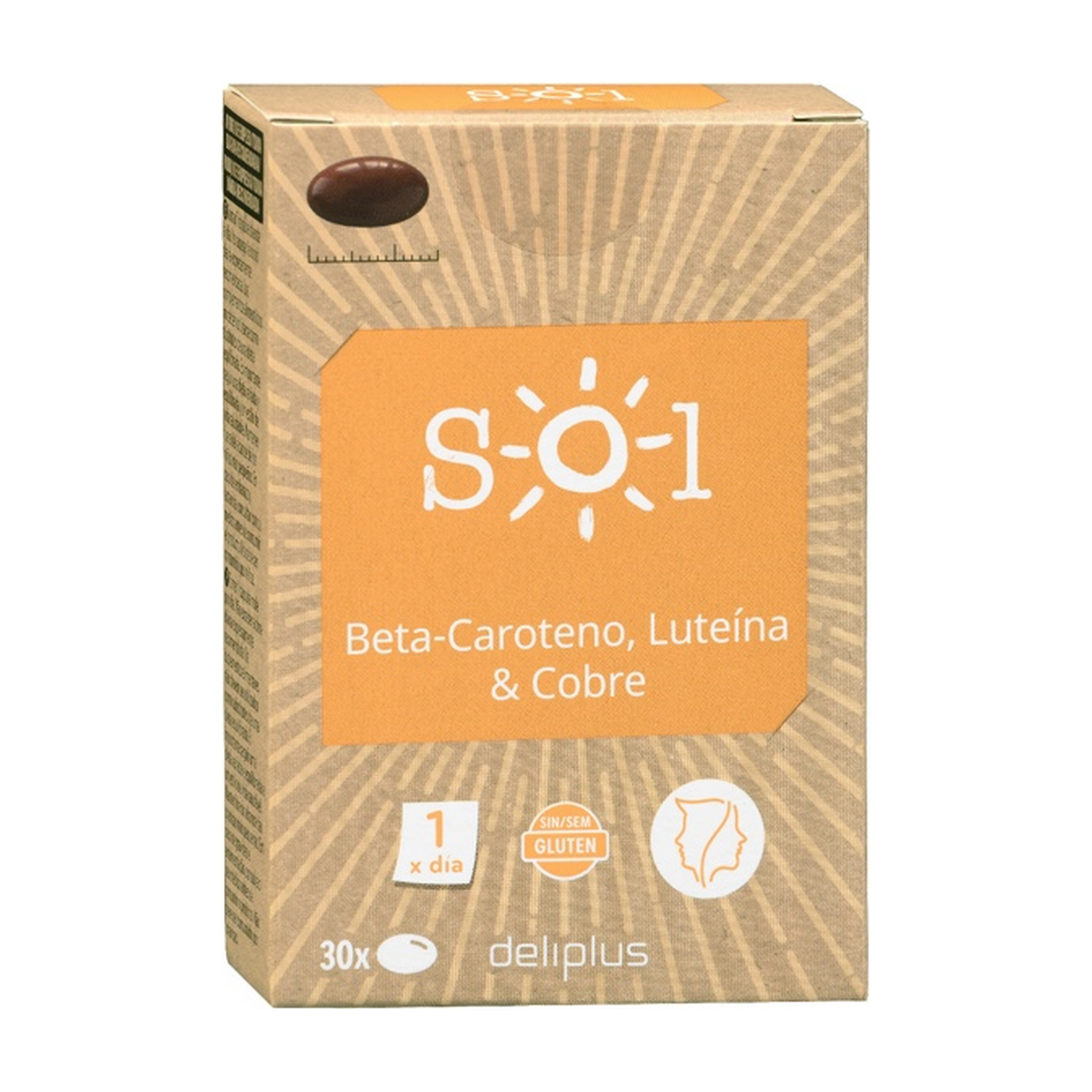 Deliplus Sol — Beta-karotīns, luteīns un varš (30 mīkstās kapsulas)