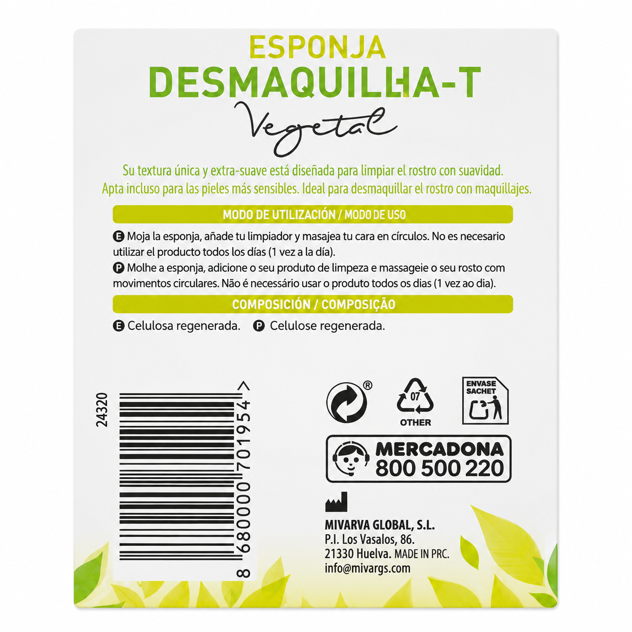 Deliplus Desmaquilla-T Vegetal Facial Sponges - Makeup Remover - Pack of 2