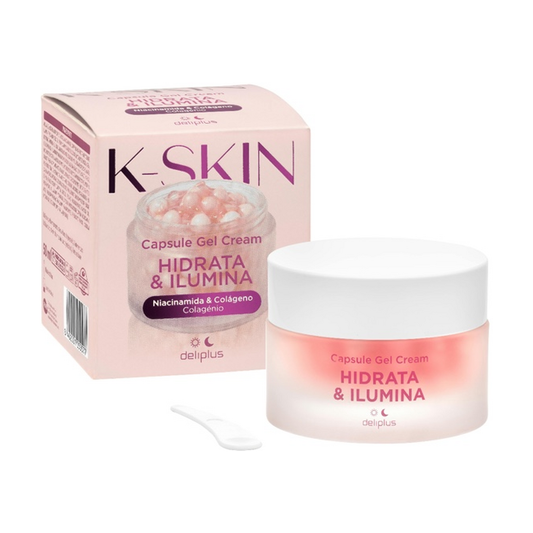 Deliplus K-Skin kapsulu gēlkrēms - mitrina un padara mirdzošu - niacinamīds un kolagēns, 50 ml
