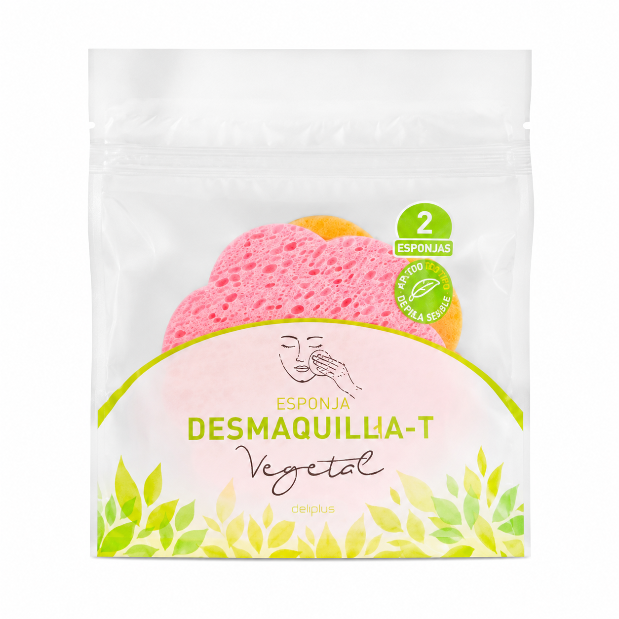 Deliplus Desmaquilla-T Vegetal Facial Sponges - Makeup Remover - Pack of 2