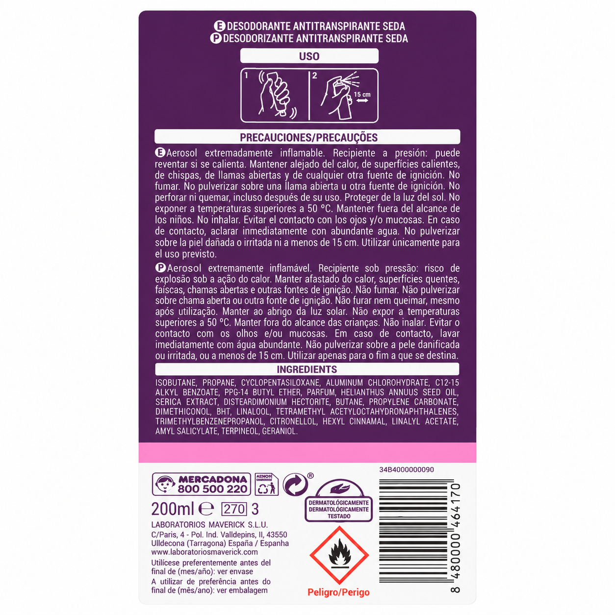 Aérosol antitranspirant Deliplus Seda Silk - 48h - sans alcool - 200ml