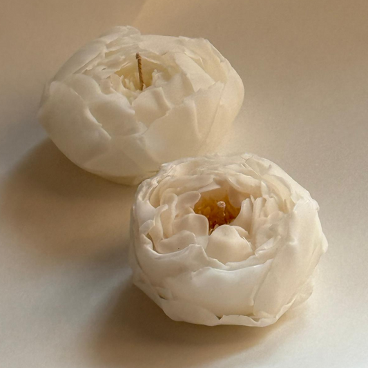 Handmade Beeswax Candle – White & Pink Peony Design