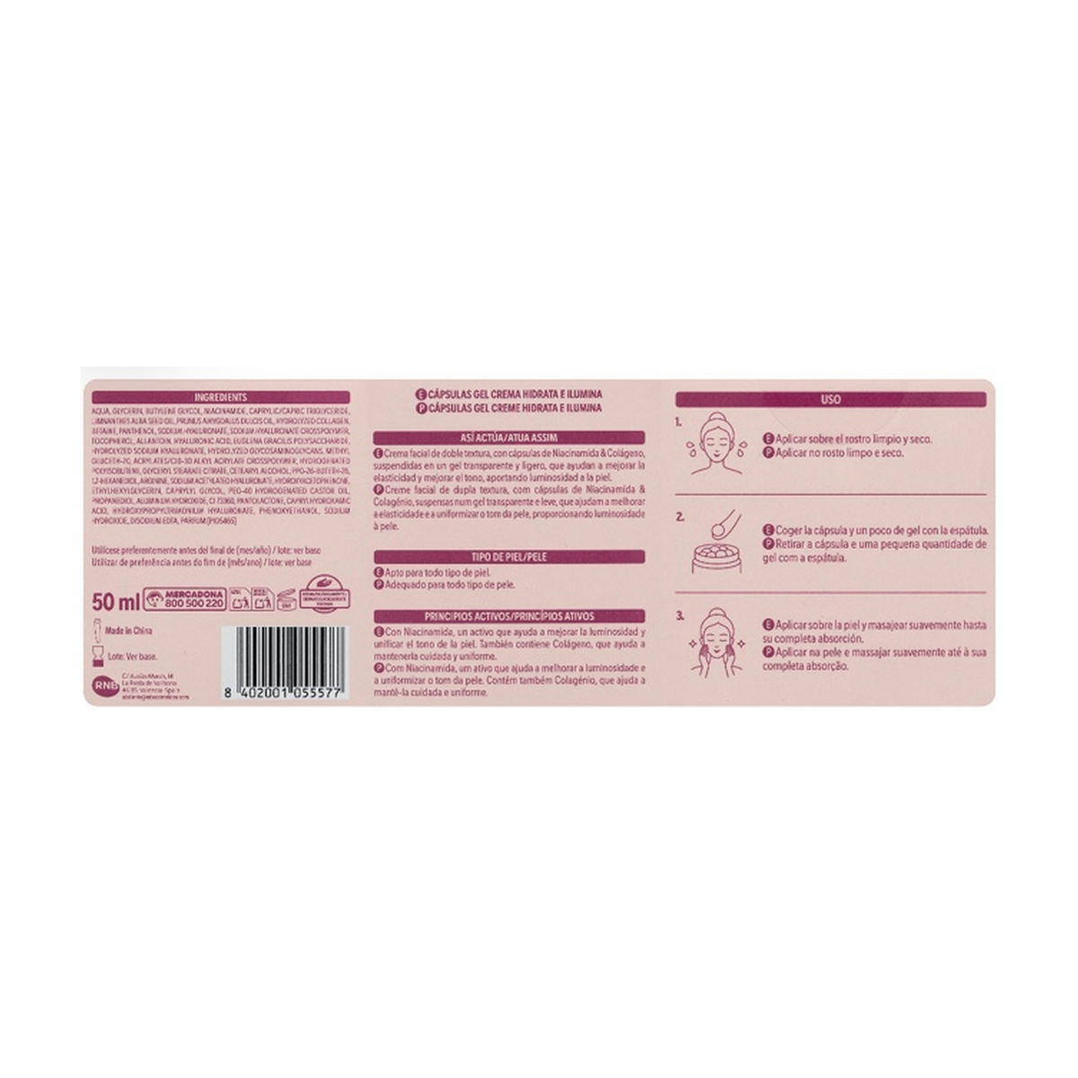 Deliplus K-Skin kapsulu gēlkrēms - mitrina un padara mirdzošu - niacinamīds un kolagēns, 50 ml