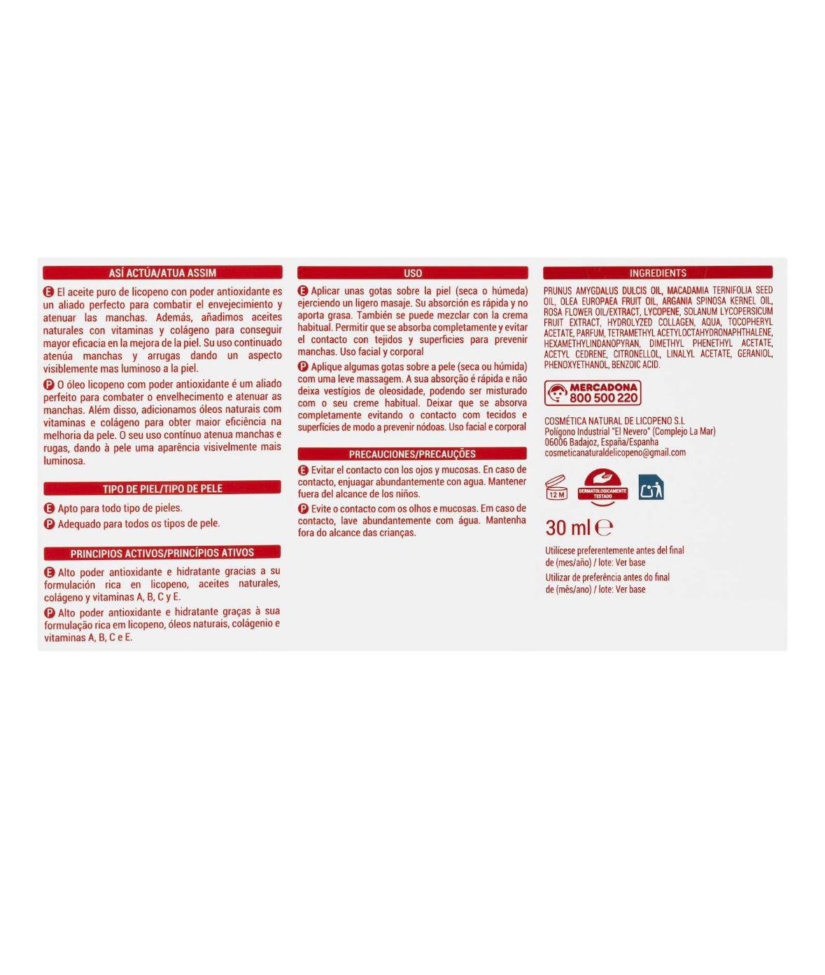 Deliplus Anti-Ox Serum Oil Licopeno – Antioxidant Facial Serum (30 ml)