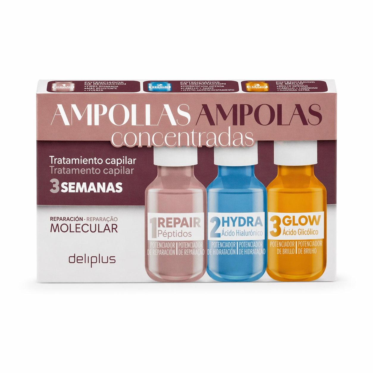 Deliplus Konzentrierte Haarampullen – Reparatur, Hydra & Glow (3x20ml)