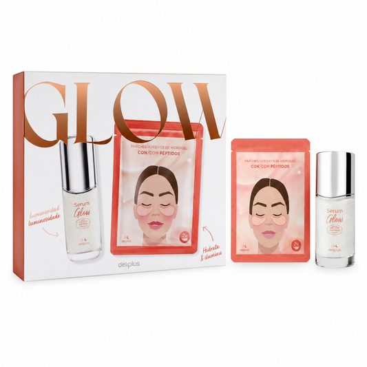 Set de soins Deliplus Glow – Sérum Glow + Patchs hydrogel peptides pour les yeux