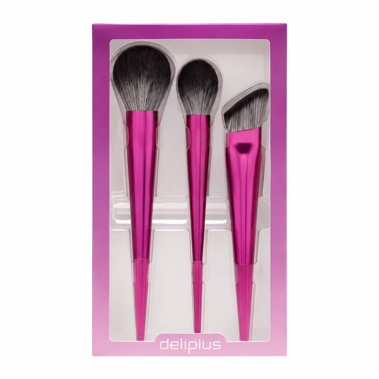 Deliplus Face Brush Kit – 3-Piece Professional Makeup Brush Set for Powder, Blush & Foundation
