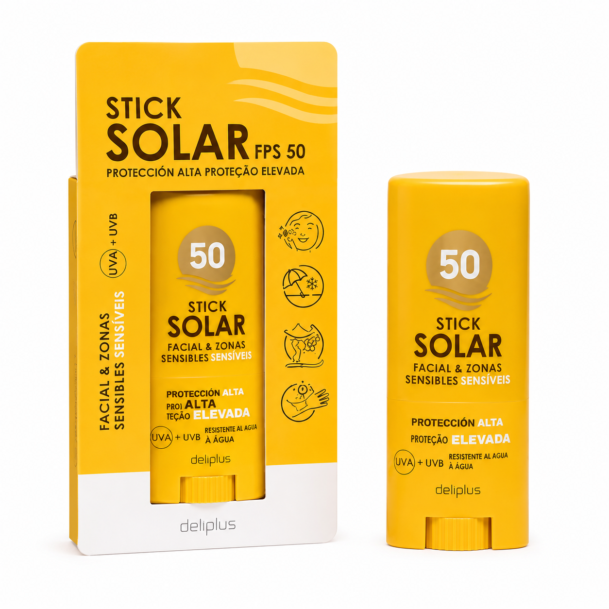 Deliplus Solar Стик SPF 50 – Солнцезащитный стик с высокой степенью защиты для лица и чувствительных зон, 15 г