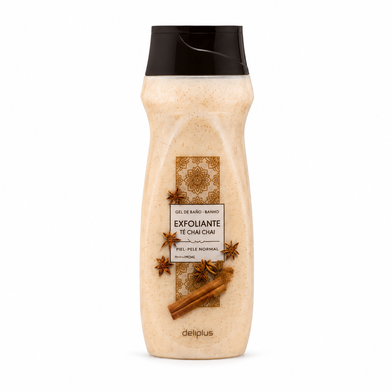 Deliplus Chai tējas pīlinga dušas želeja – sildoša aromātiska ķermeņa skrubja mazgāšanas līdzeklis, 500 ml