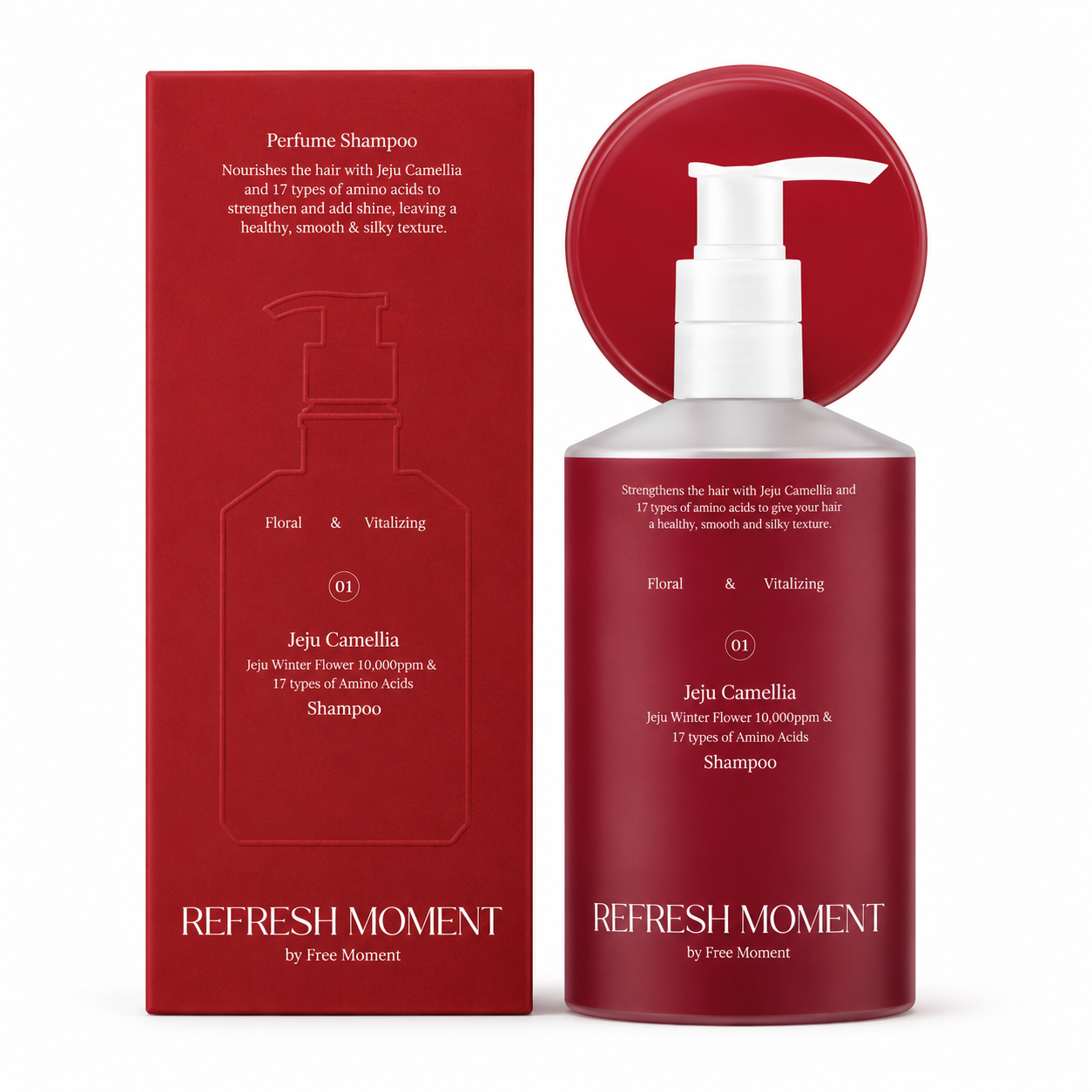 Refresh Moment Parfüm Shampoo 01 Jeju Kamelie – Koreanisches nährendes und weichmachendes Blumenshampoo, 500 ml