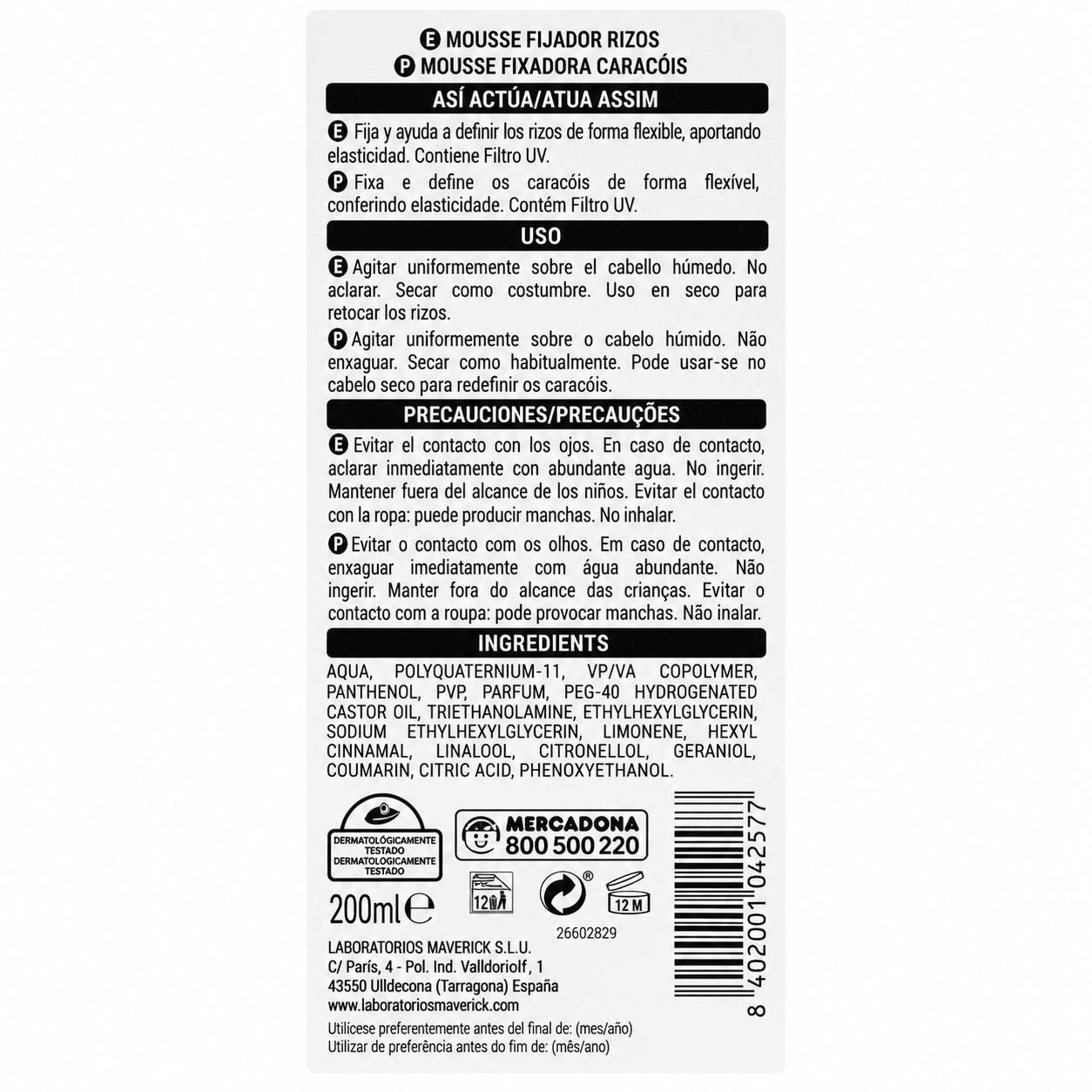 Deliplus Mousse Curly cirtas fiksējošas un izteicošas putas ar UV filtru, fiksācija 2, 200ml
