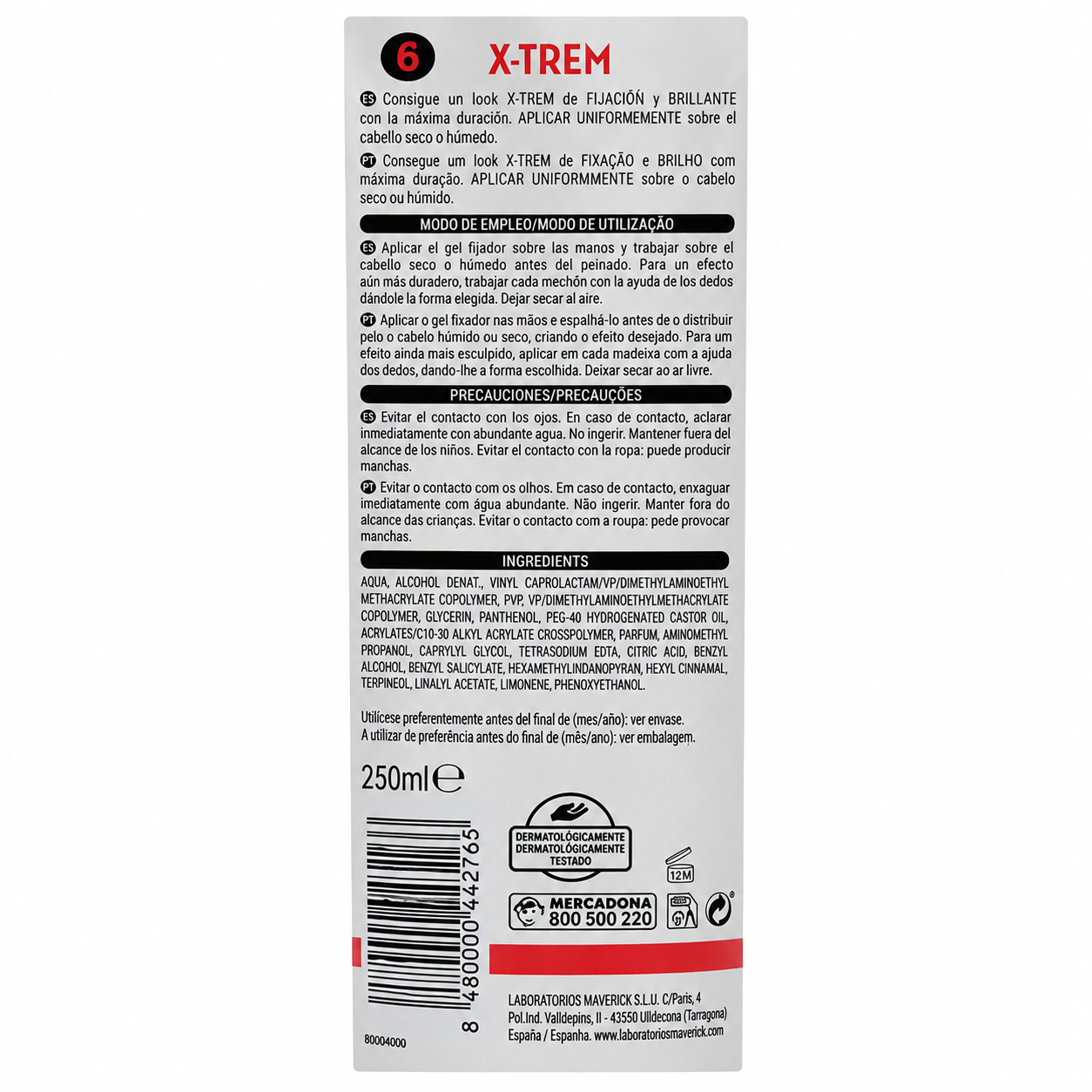 Deliplus Fixing Gel X-Trem īpaši stipras fiksācijas gēls, fiksācija 6, spīdīgs efekts, 250ml