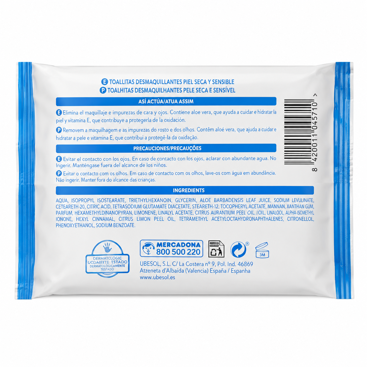 Deliplus Aloe Vera Cleansing Wipes - Dry &amp; Sensitive Skin - Makeup Remover 25 Units
