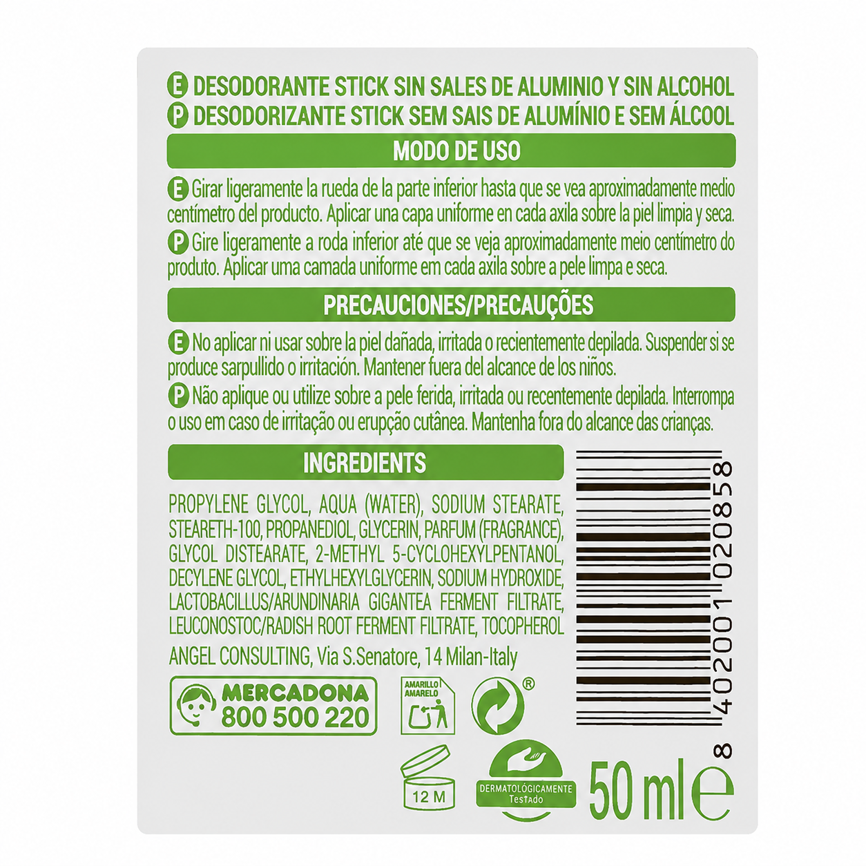 Deliplus Deo Bambú Deodorantstick – Bambus – 0 % Aluminium, 0 % Alkohol – 48 Stunden – 50ml