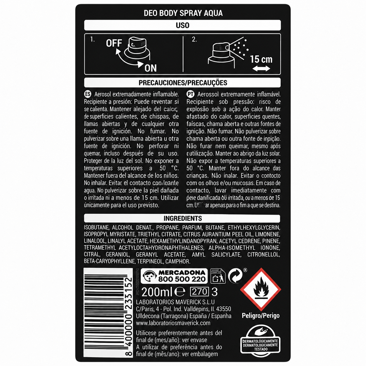 Deliplus Aqua Körperspray – Holzig &amp; maritim – Hinterlässt keine Flecken – 200ml