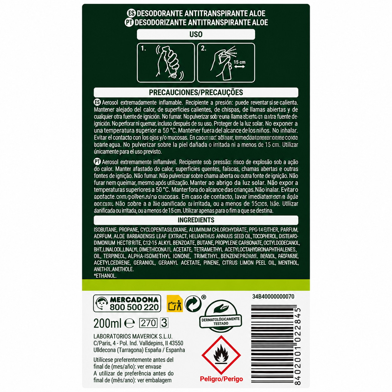 Deliplus Antitranspirant-Spray mit Aloe – 48 Stunden Schutz – Alkoholfrei – 200ml