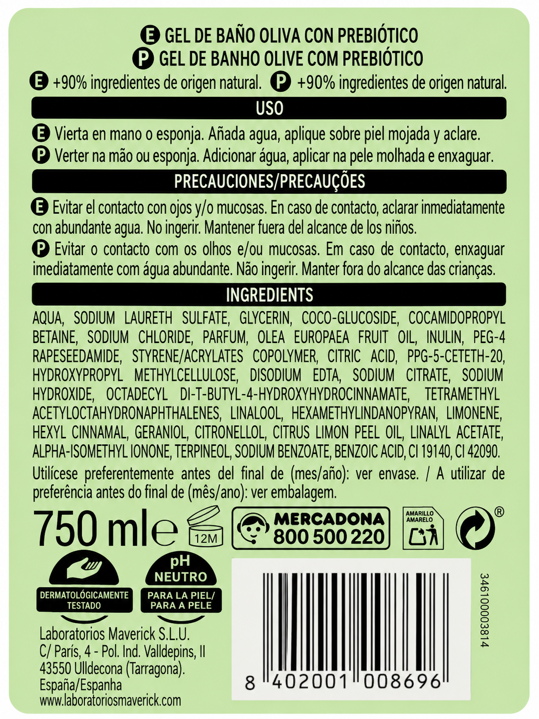 Deliplus Olive ; Shower Gel with Prebiotic - Dry Skin - 750ml