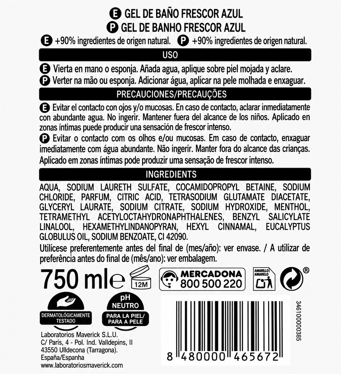 Deliplus Frescor Azul ; Shower Gel - Refreshing - Normal Skin - 750ml
