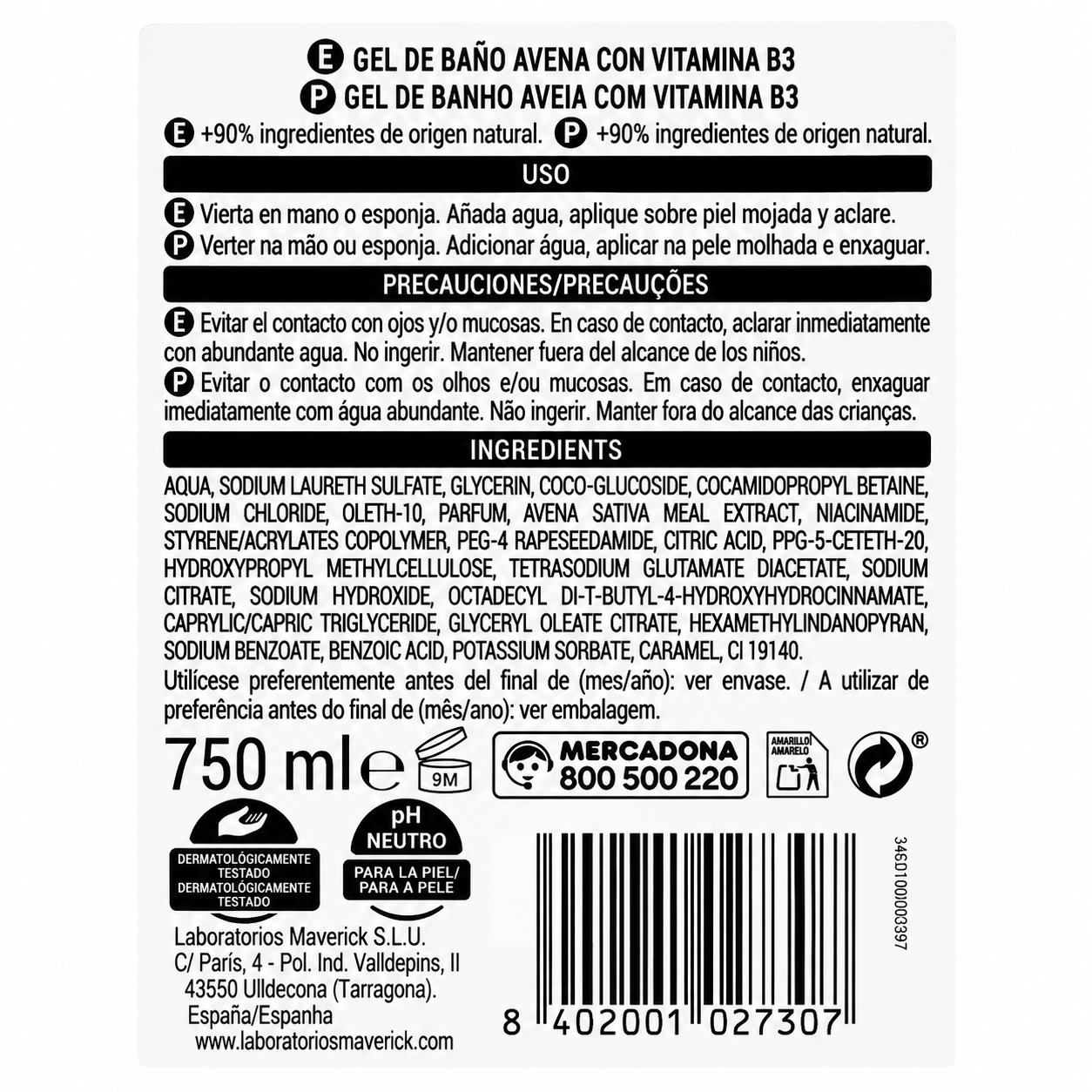 Deliplus auzu dušas želeja ar B3 vitamīnu – jutīgai ādai – 750ml